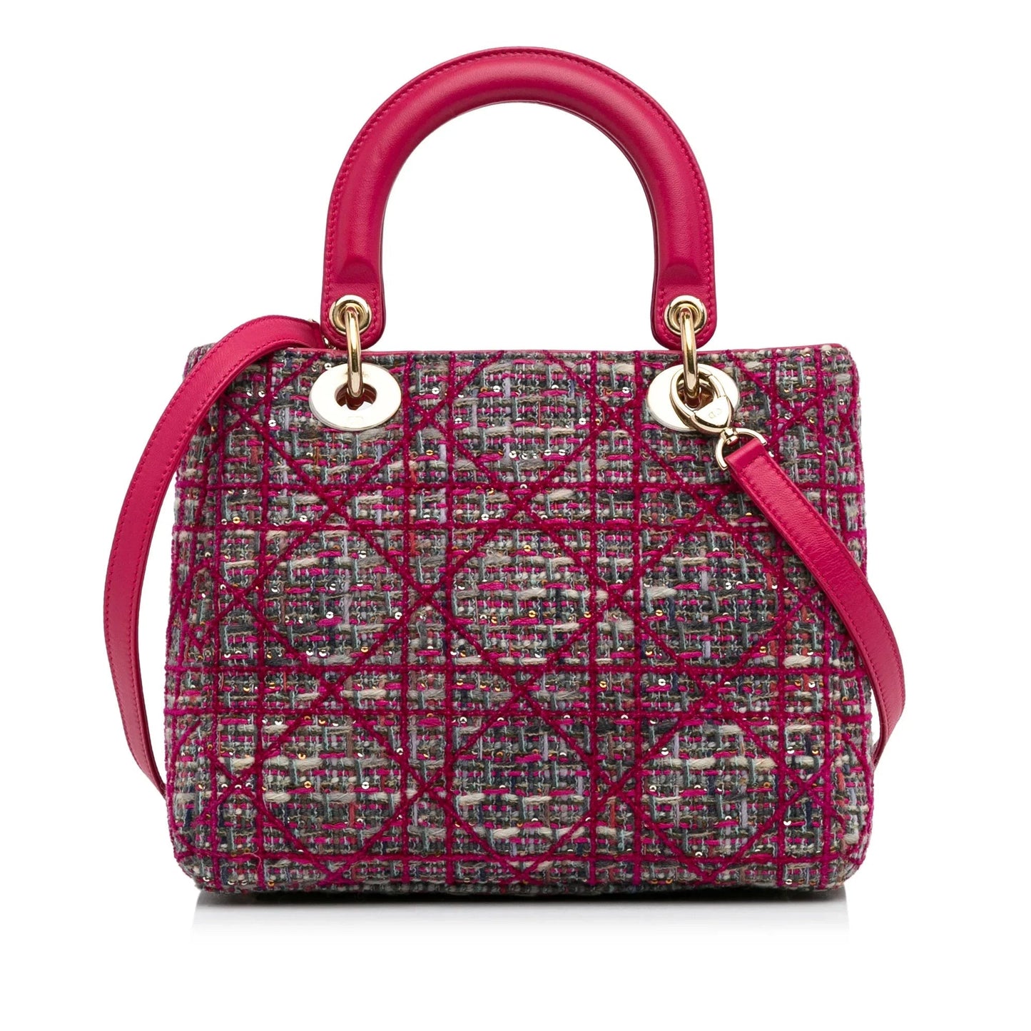 Pink Dior Medium Tweed Macrocannage Lady Dior Satchel