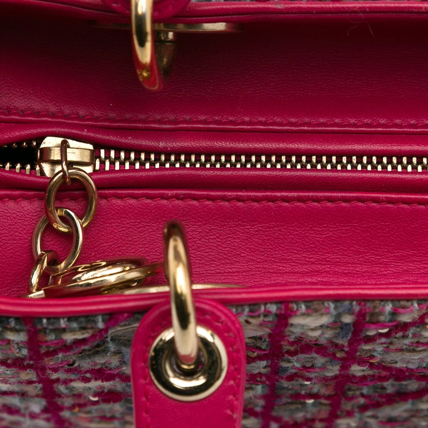 Pink Dior Medium Tweed Macrocannage Lady Dior Satchel
