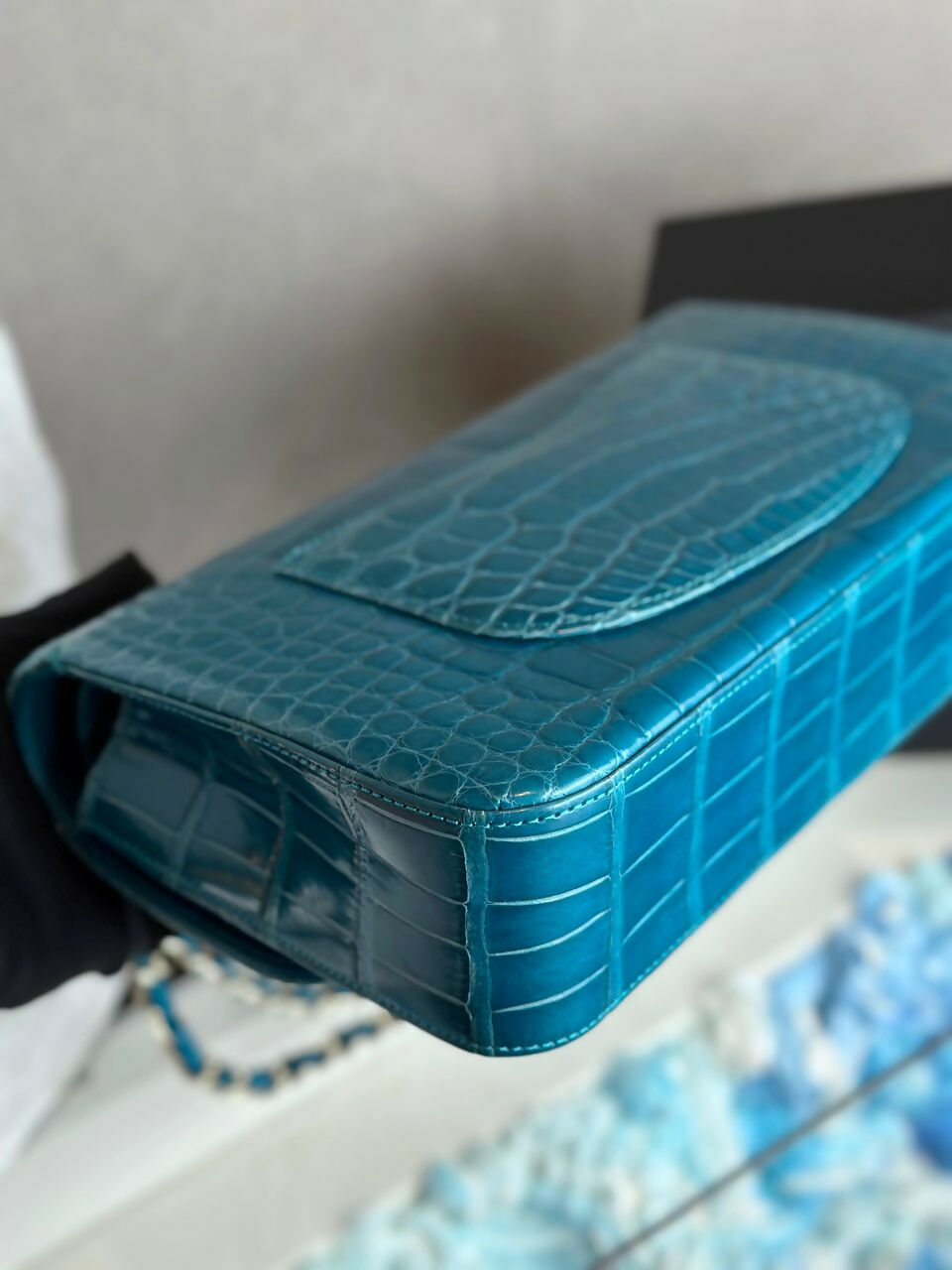 Chanel  Medium Turquoise Crocodile Classic Flap Bag