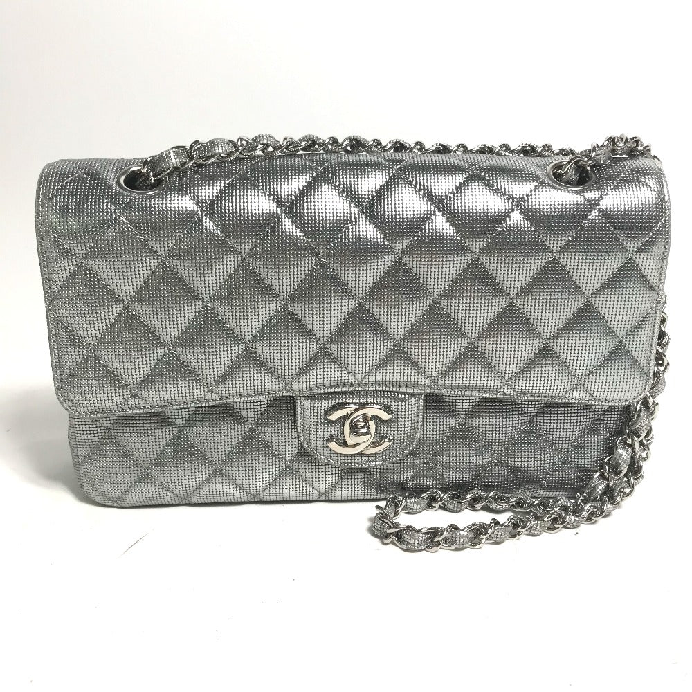 CHANEL Shoulder Bag leather Silver COCO Mark CC Matrasse 25