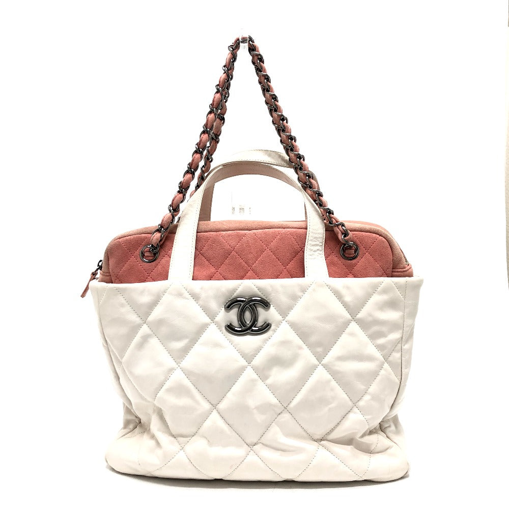 CHANEL Shoulder Bag Leather / suede white CC COCO Mark Portobello Matelasse Women