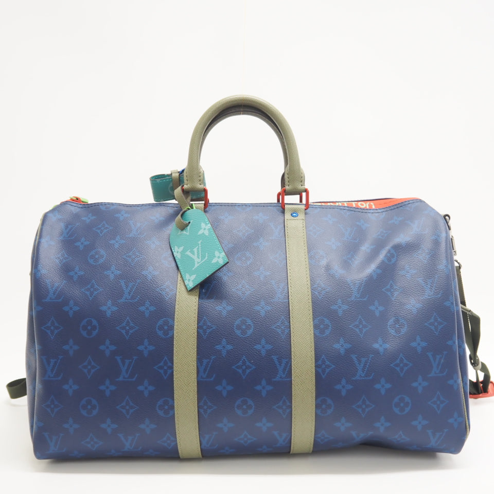 LOUIS VUITTON Boston Duffel bag M43855 leather blue monogram pacific Keepall  bandouliere45 unisex(Unisex)