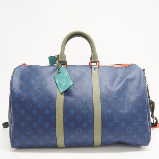 LOUIS VUITTON Boston Duffel bag M43855 leather blue monogram pacific Keepall  bandouliere45 unisex(Unisex)