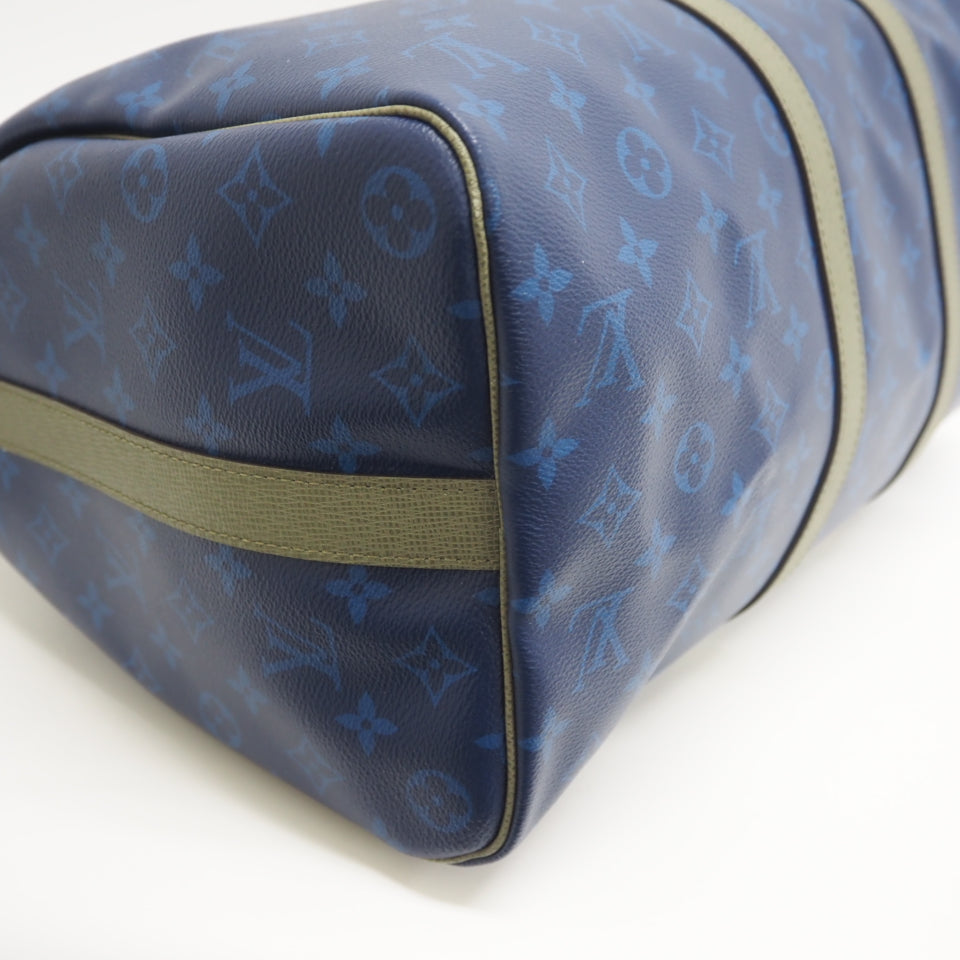 LOUIS VUITTON Boston Duffel bag M43855 leather blue monogram pacific Keepall  bandouliere45 unisex(Unisex)