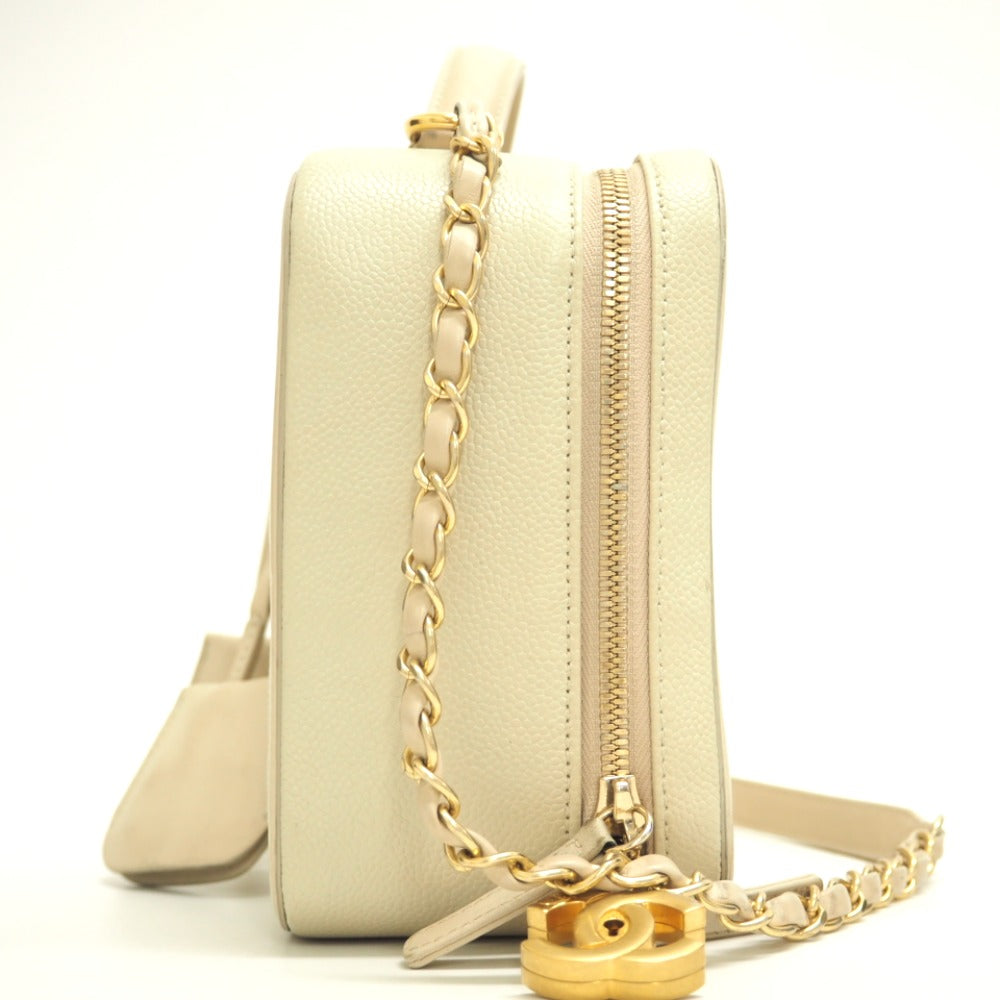 CHANEL Shoulder Bag Matt caviar skin beige CC filigree vanity COCO Mark Women