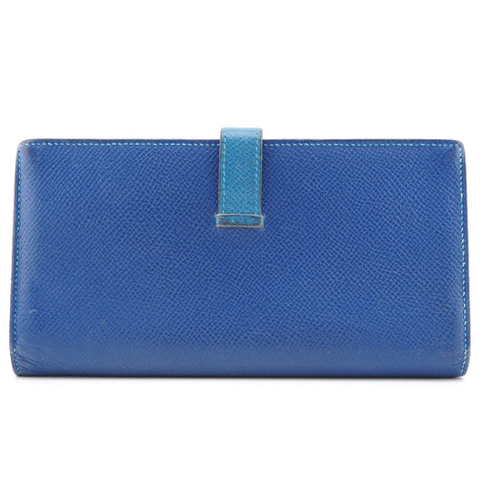 HERMES Long Wallet Purse Epsom blue Bane Souffle Women Used
