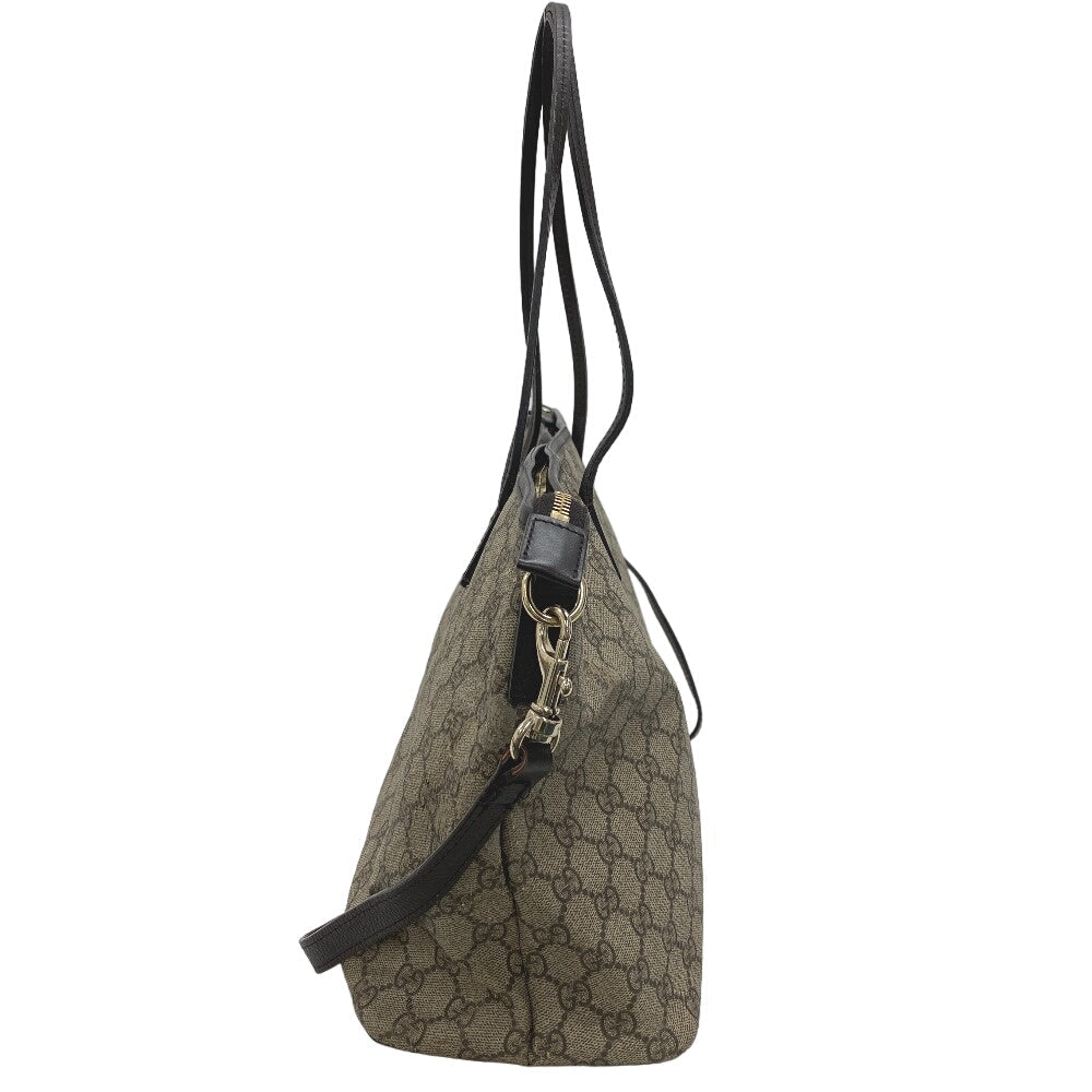 GUCCI Tote Bag PVC Brown 2WAY Shoulder Bag GG Supreme Women Used