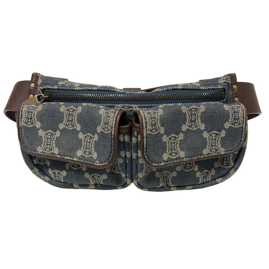 CELINE Sling bag Denim, Leather blue Waist pouch Macadam Triomphe Women