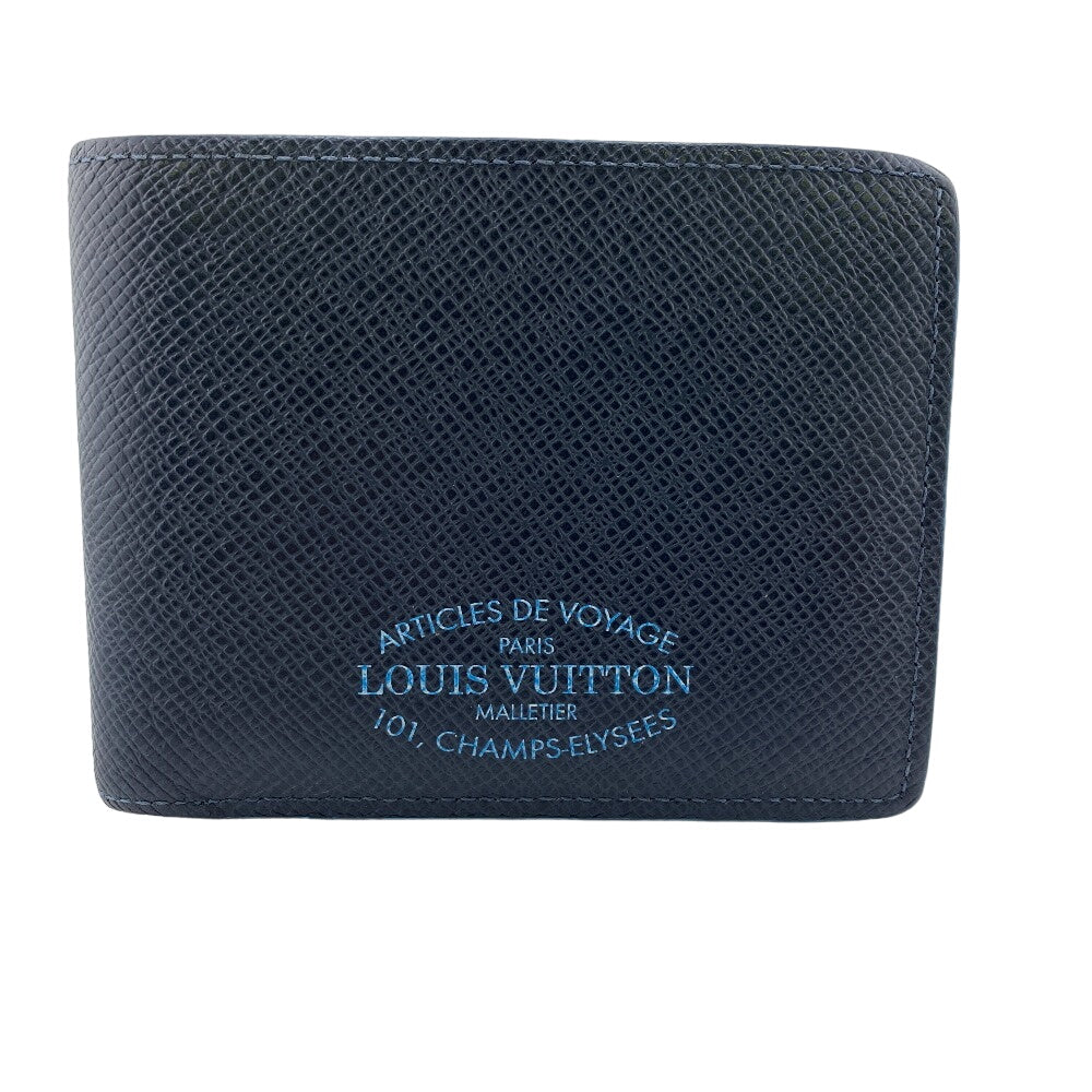 LOUIS VUITTON Bill Compartment leather Navy Taiga Portefeuille Multripru mens