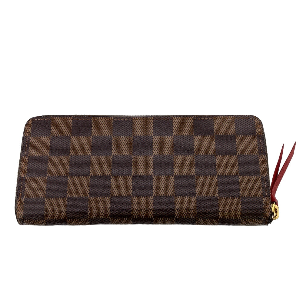 LOUIS VUITTON Long Wallet Purse N60534 leather Brown Zip Around Damier Portefeuille Clemence Women