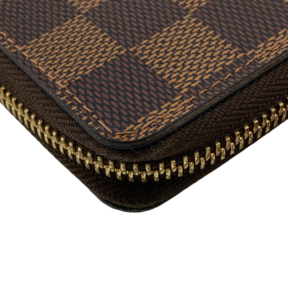 LOUIS VUITTON Long Wallet Purse N60534 leather Brown Zip Around Damier Portefeuille Clemence Women