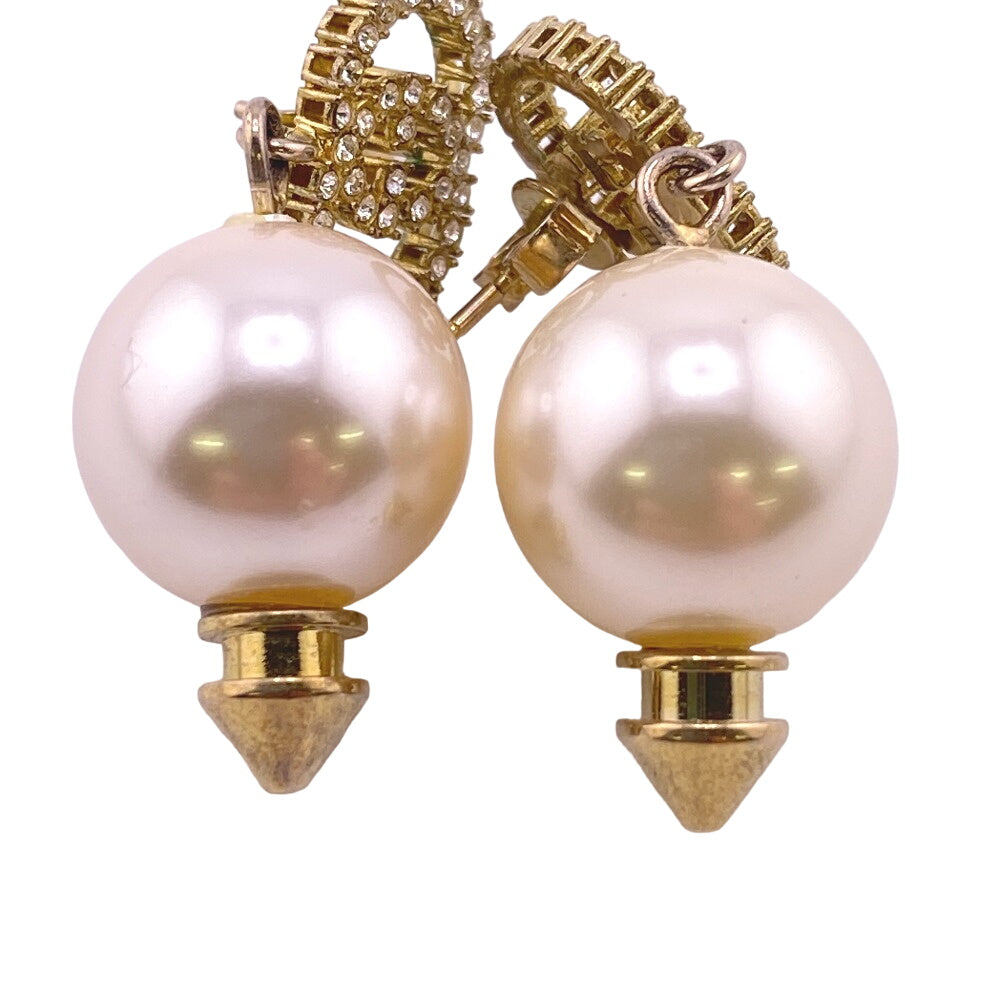 GUCCI Pierce Gold Plated, Faux Pearl, Rhinestone gold Rhinestone Interlocking G Women