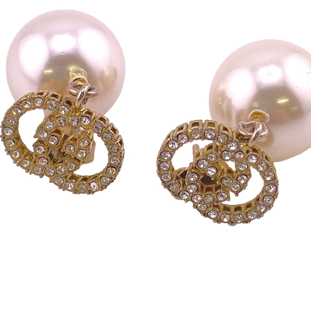 GUCCI Pierce Gold Plated, Faux Pearl, Rhinestone gold Rhinestone Interlocking G Women