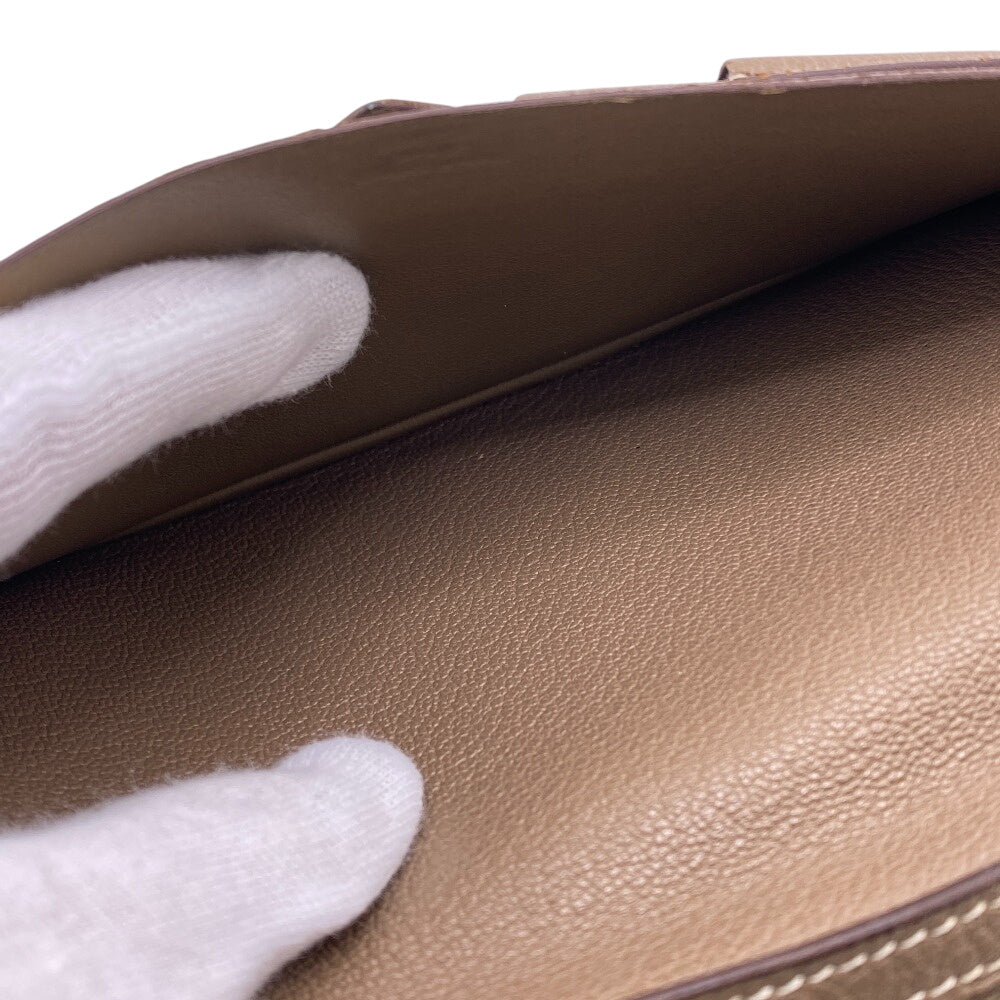 HERMES Bifold Wallet Chevre Mysore, Leather beige Hermes Bearn Soufflet Chevre Mysore Wallet Etoupe Gold Metal ?O:2011