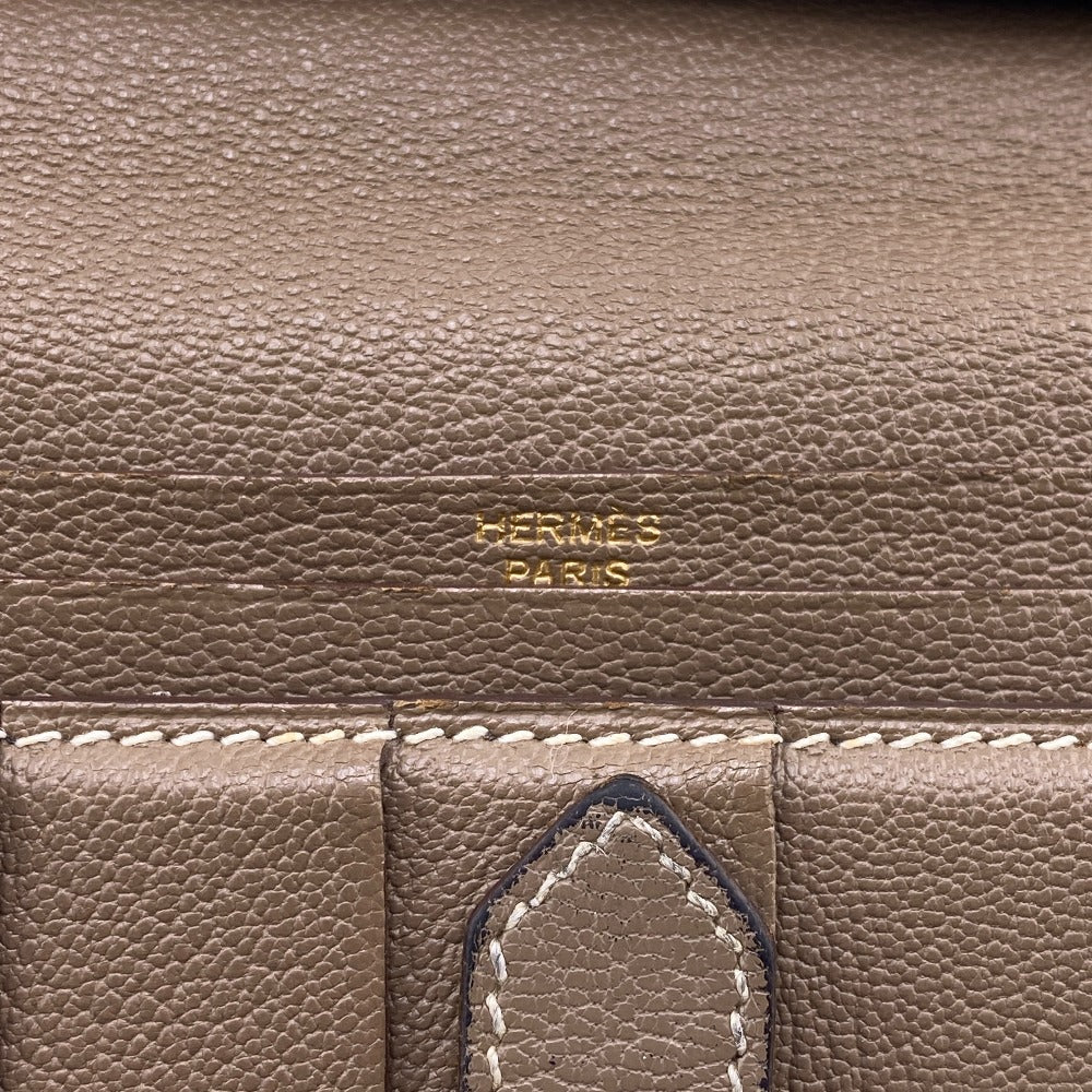 HERMES Bifold Wallet Chevre Mysore, Leather beige Hermes Bearn Soufflet Chevre Mysore Wallet Etoupe Gold Metal ?O:2011