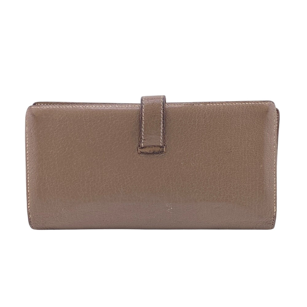 HERMES Bifold Wallet Chevre Mysore, Leather beige Hermes Bearn Soufflet Chevre Mysore Wallet Etoupe Gold Metal ?O:2011