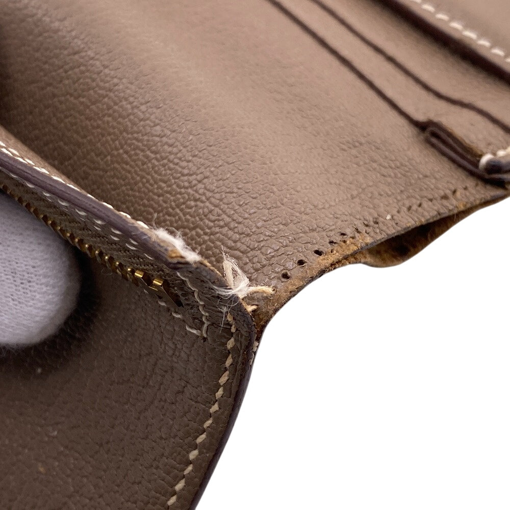 HERMES Bifold Wallet Chevre Mysore, Leather beige Hermes Bearn Soufflet Chevre Mysore Wallet Etoupe Gold Metal ?O:2011