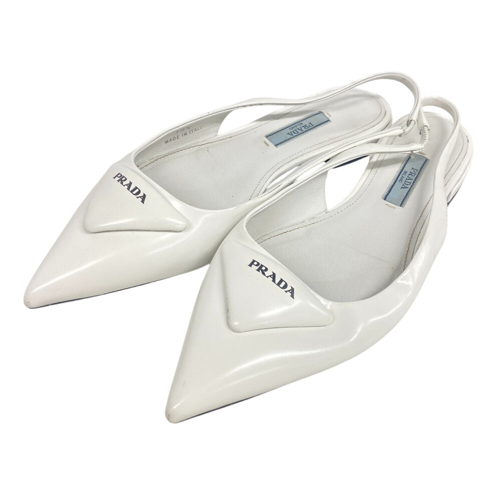 PRADA pumps leather Ivory Triangle logo Women 35