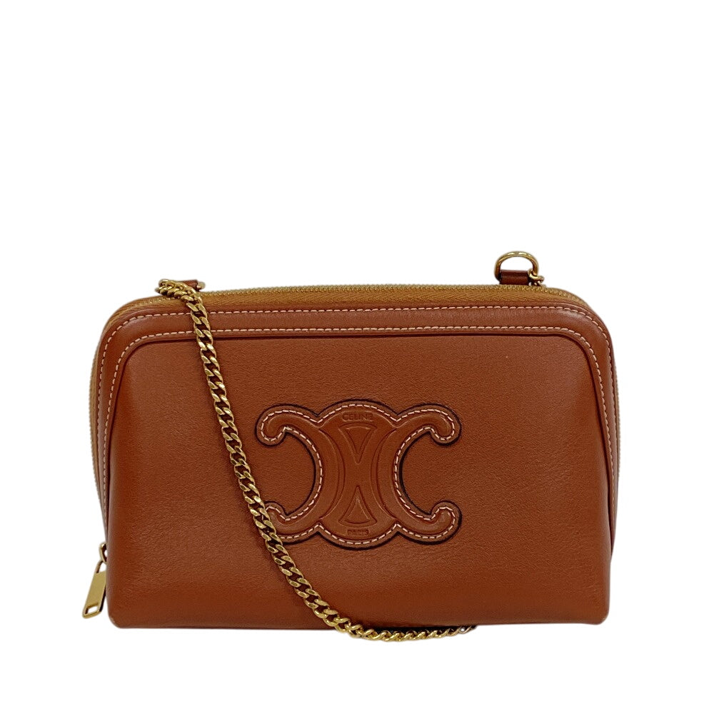 CELINE Shoulder Bag leather Brown Triomphe Women