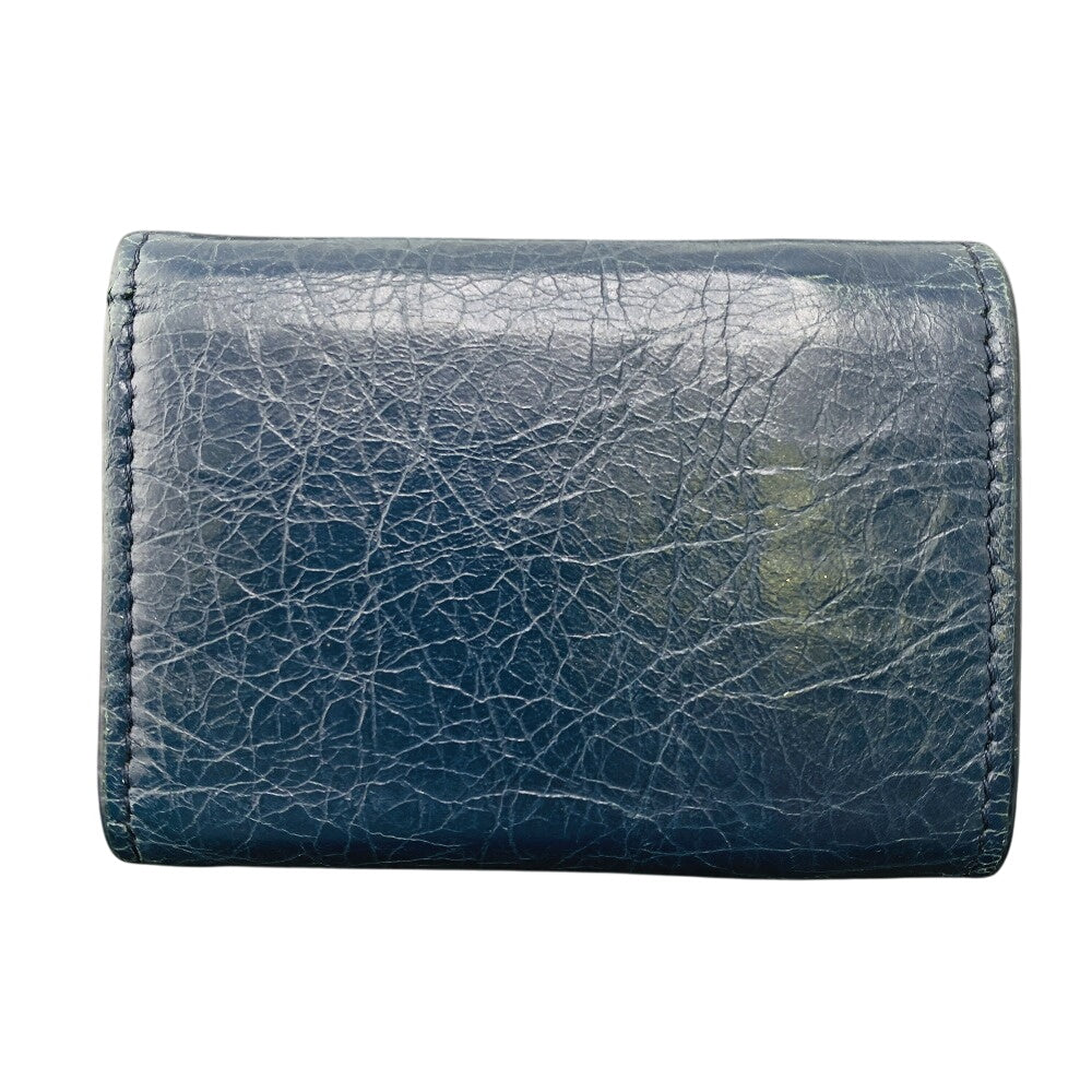BALENCIAGA Tri-fold wallet 477455 leather Navy Classic mini unisex(Unisex)