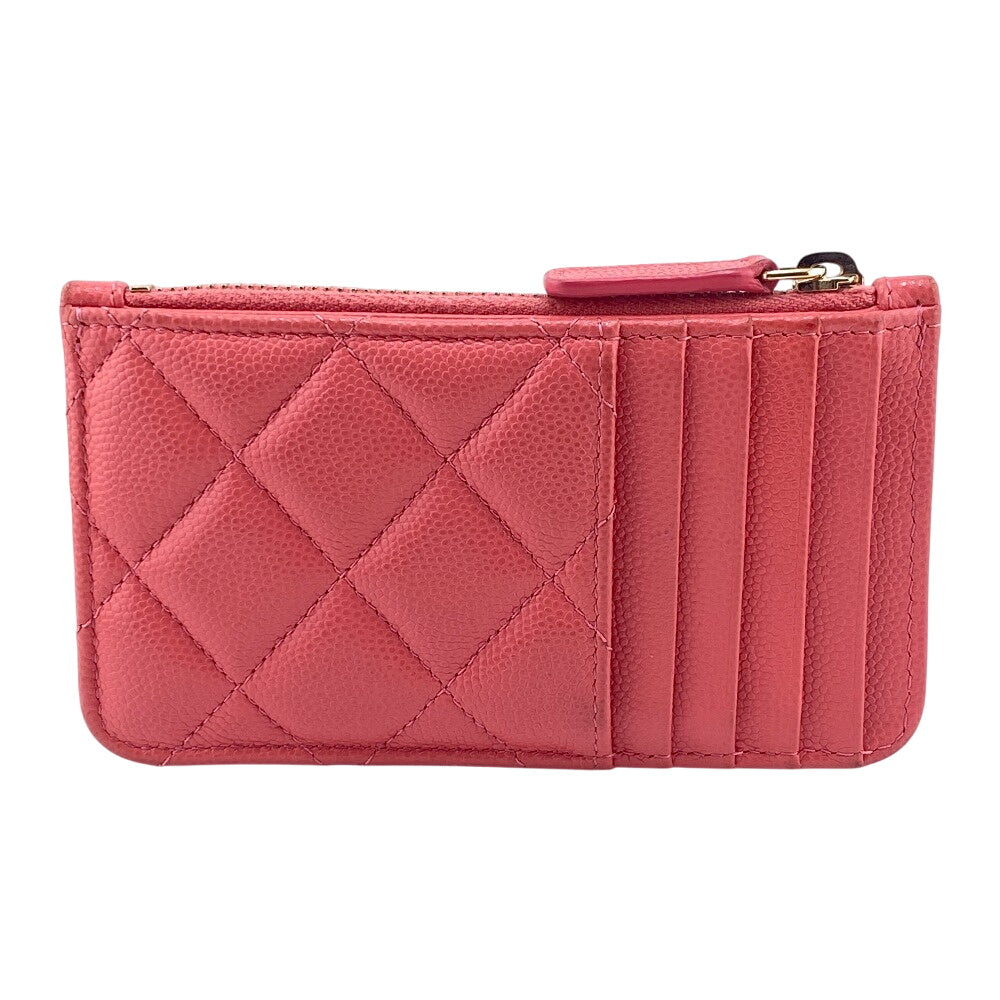 CHANEL Card Case Caviar skin pink Fragment case COCO Mark Matrasse Women