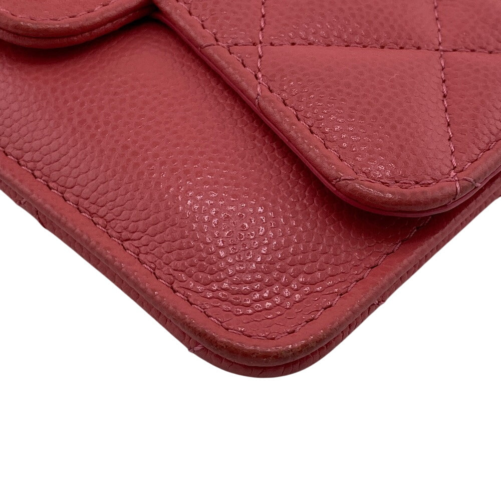 CHANEL Card Case Caviar skin pink Fragment case COCO Mark Matrasse Women