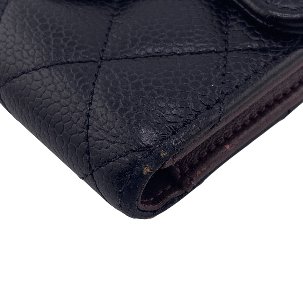 CHANEL Tri-fold wallet Caviar skin black Matrasse Women