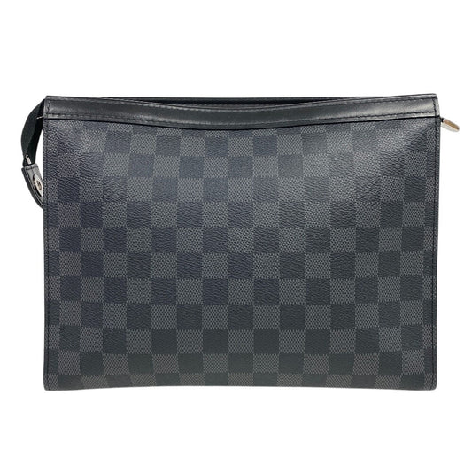LOUIS VUITTON Clutch bag N41696 Patent leather black Pochette Damier Grafitte Voyage MM mens Used