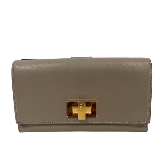FENDI Long Wallet Purse 8M0308 Calfskin Gurege Tortoise pattern Peekaboo Women