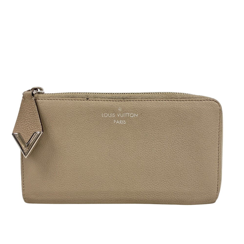 LOUIS VUITTON Long Wallet Purse leather beige L-shaped zipper Portefeuille M60147 Comet Parnassus Women