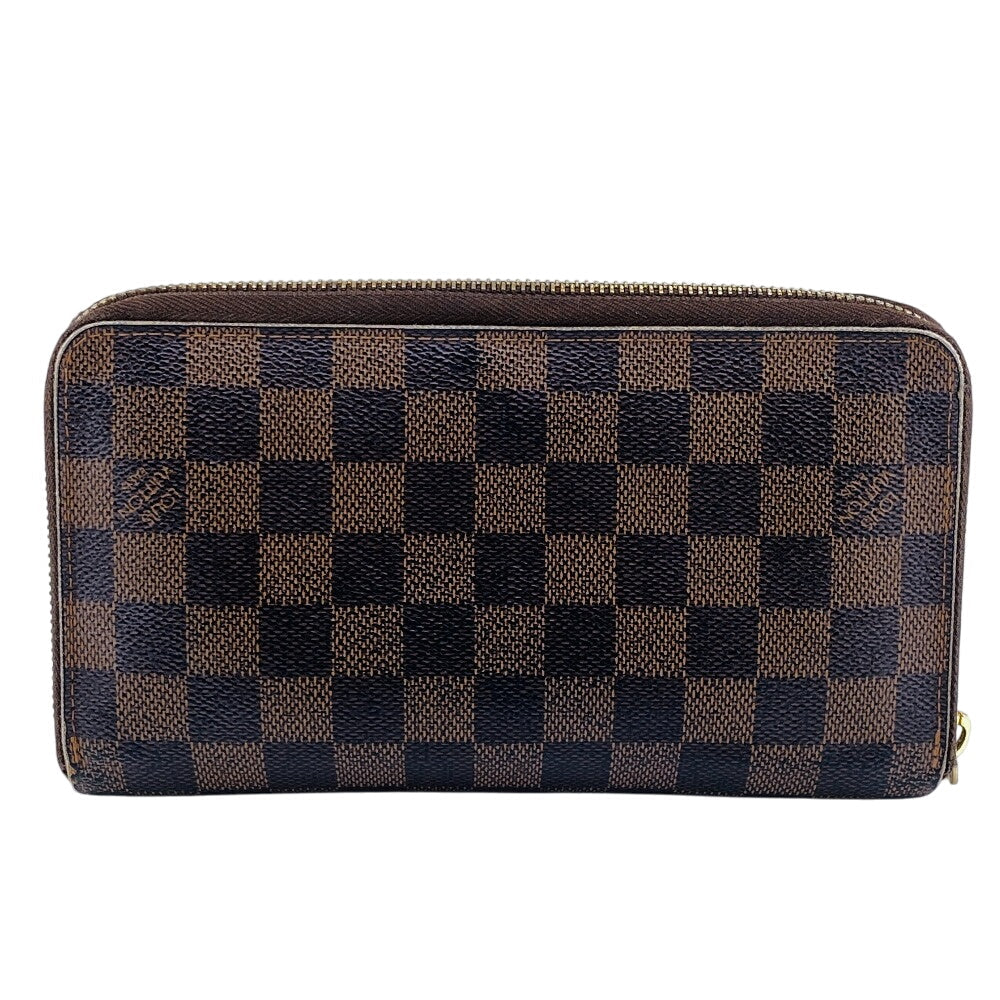 LOUIS VUITTON Long Wallet Purse N60003 leather Brown Zip Around Damier Zippy Organizer mens(Unisex)