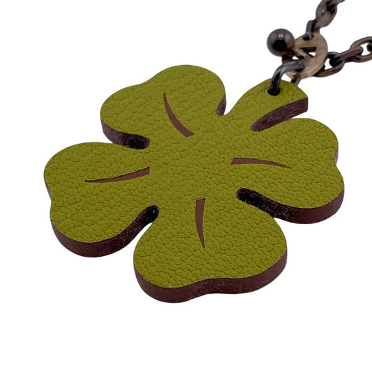 HERMES charm leather green Clover Lucky 4