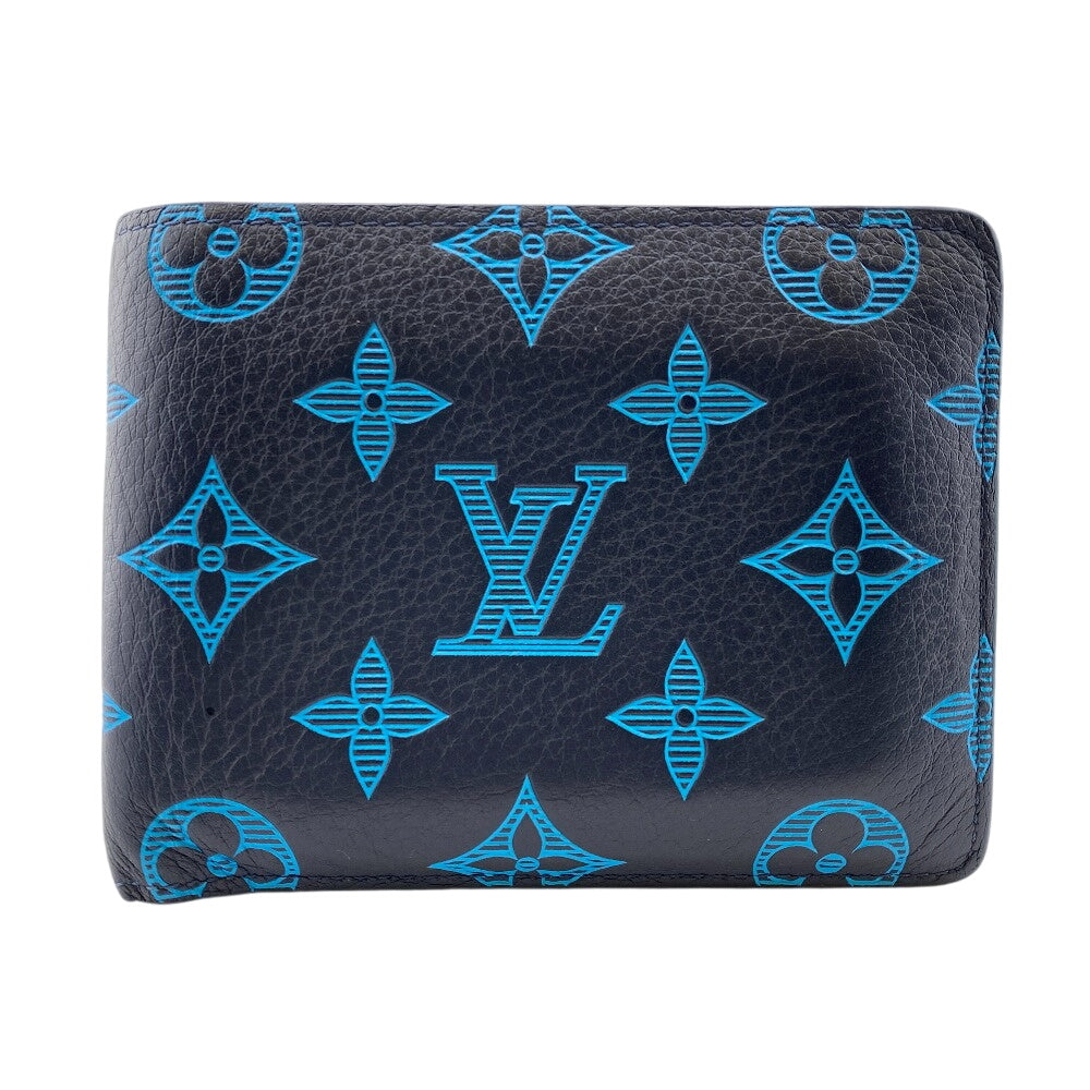 LOUIS VUITTON Bifold Wallet M82323 leather blue Bill Compartment Portefeuille Monogram shadow Multipuru mens