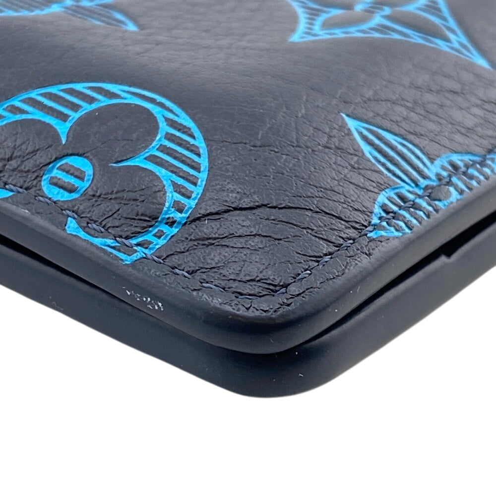 LOUIS VUITTON Bifold Wallet M82323 leather blue Bill Compartment Portefeuille Monogram shadow Multipuru mens