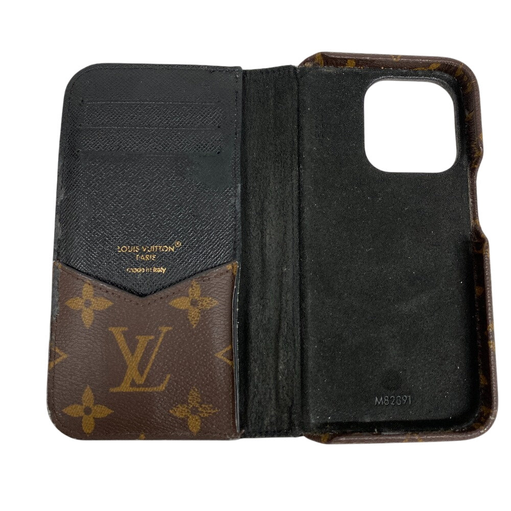 LOUIS VUITTON iPhone case M82891 leather Brown iPhone15Pro Monogram Folio mens(Unisex)