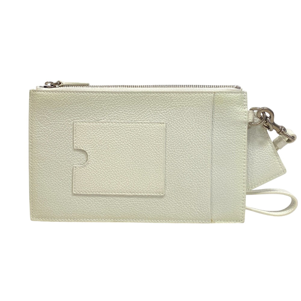 BALENCIAGA Pouch 659783 leather white 1IZIM Travel pouch logo cash pouch Card Case Women(Unisex)