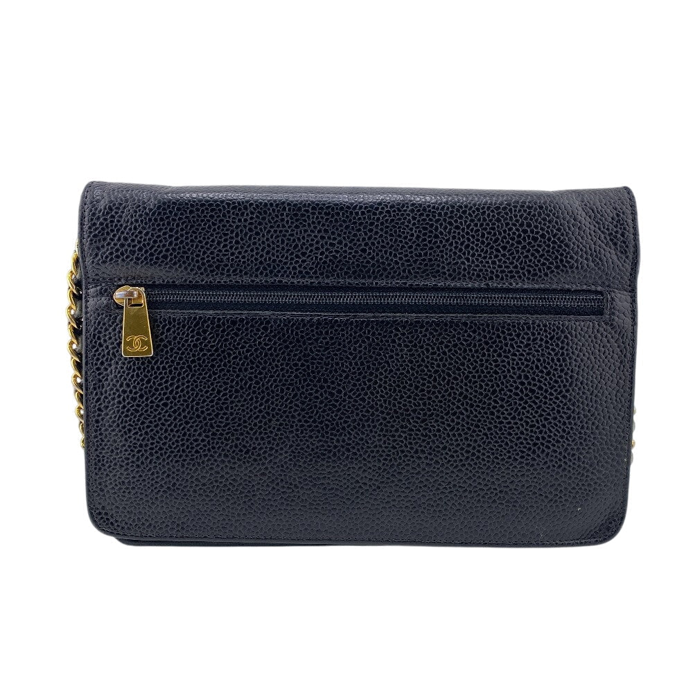 CHANEL Long Wallet Purse Caviar skin black COCO Mark