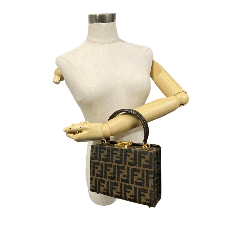 FENDI Handbag 091454 Canvas, Leather Brown Box-shaped bag Zucca