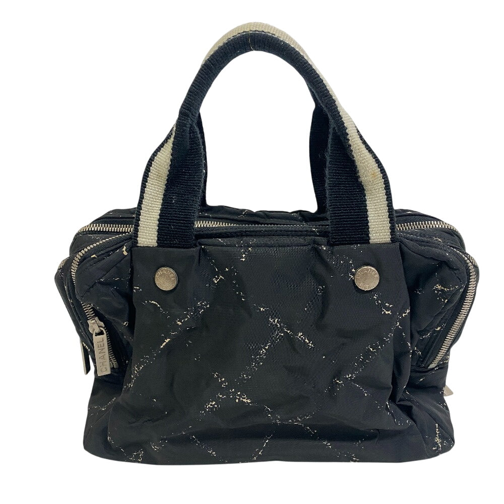 CHANEL Handbag Nylon, Canvas black Mini Boston Duffel bag Travel bag Grid pattern old travelline handbag Women