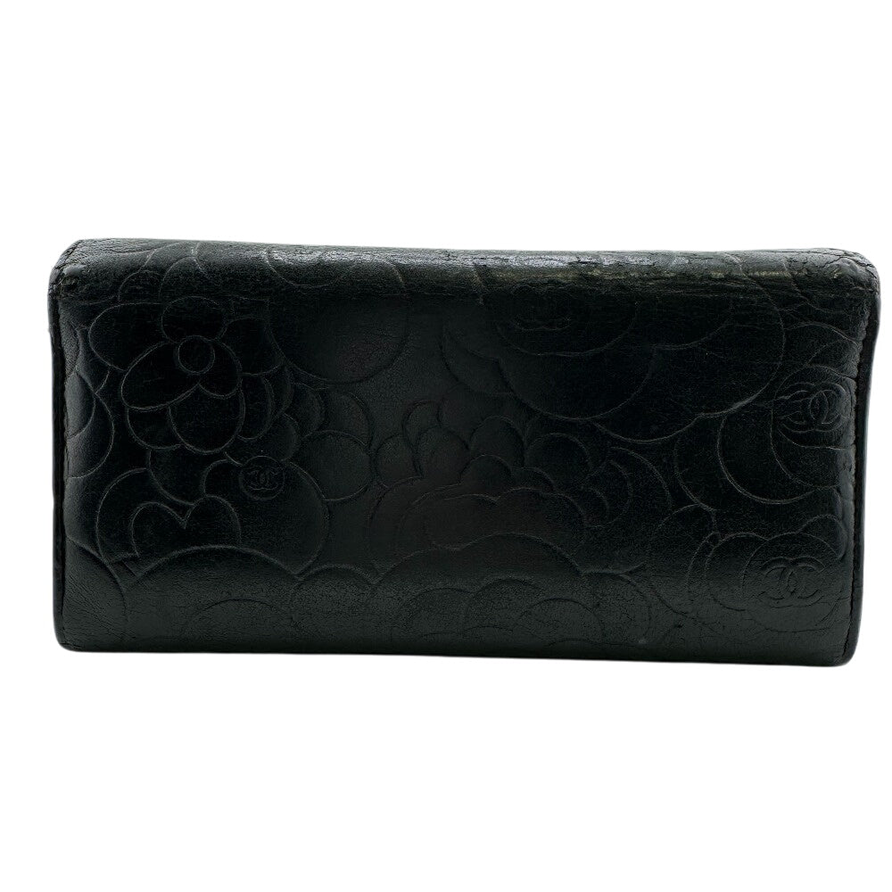 CHANEL Long Wallet Purse A82283 leather black COCO Mark Bifold Wallet Long Wallet Flap Camelia Women