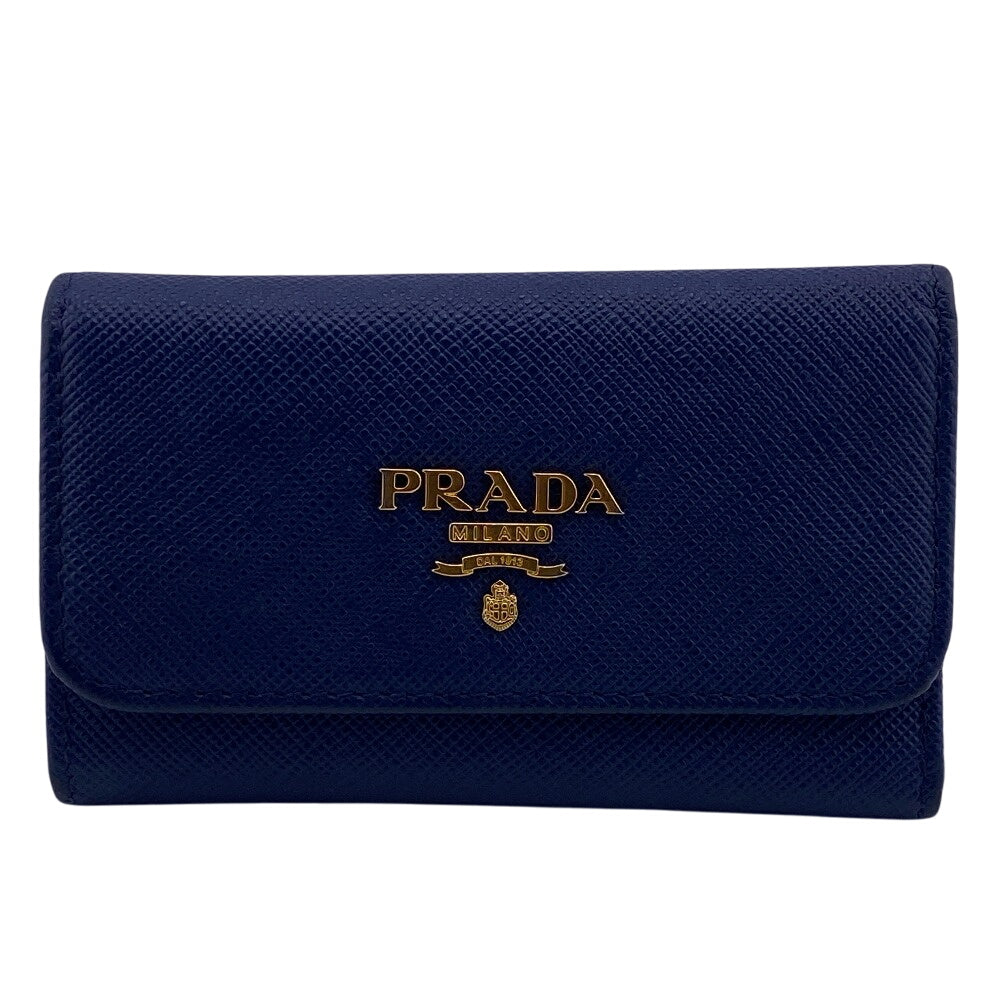 PRADA Key case Key holder  1PG222 leather blue Tri-fold Key case Key holder Safiano 6-key case Key holder Women