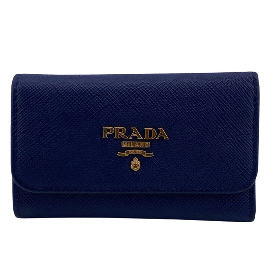 PRADA Key case Key holder  1PG222 leather blue Tri-fold Key case Key holder Safiano 6-key case Key holder Women