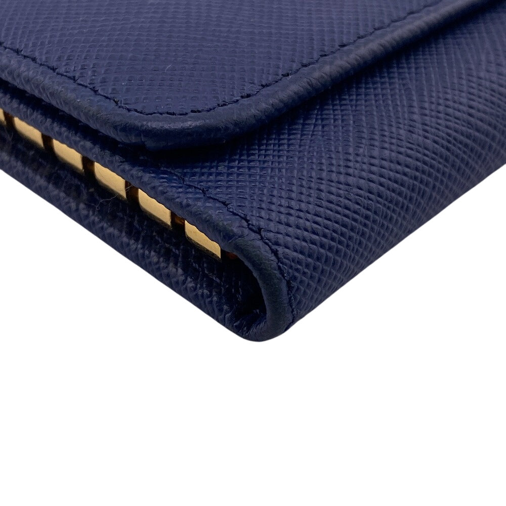 PRADA Key case Key holder  1PG222 leather blue Tri-fold Key case Key holder Safiano 6-key case Key holder Women