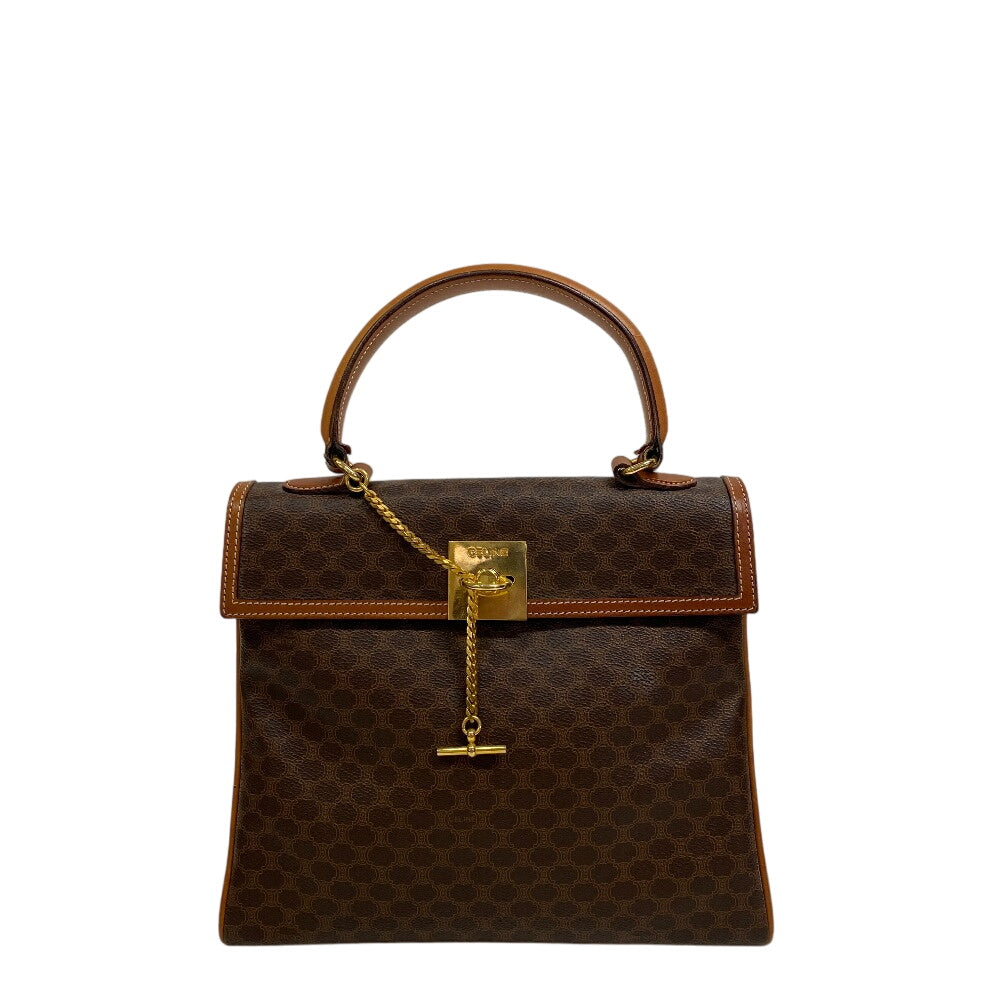 CELINE Handbag leather Brown Macadam Pattern Women