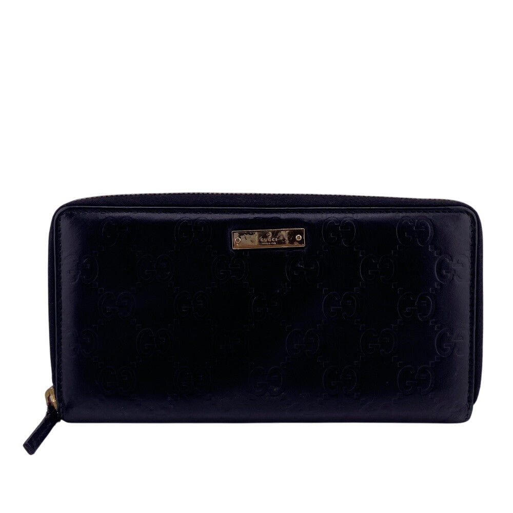 GUCCI Long Wallet Purse 112724�E496334 leather black Zip Around Guccisima Women