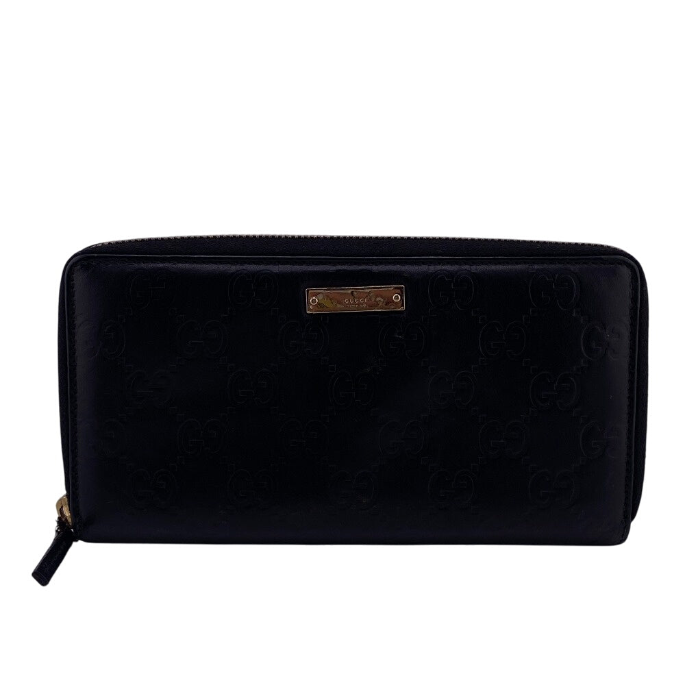 GUCCI Long Wallet Purse 112724�E496334 leather black Zip Around Guccisima Women