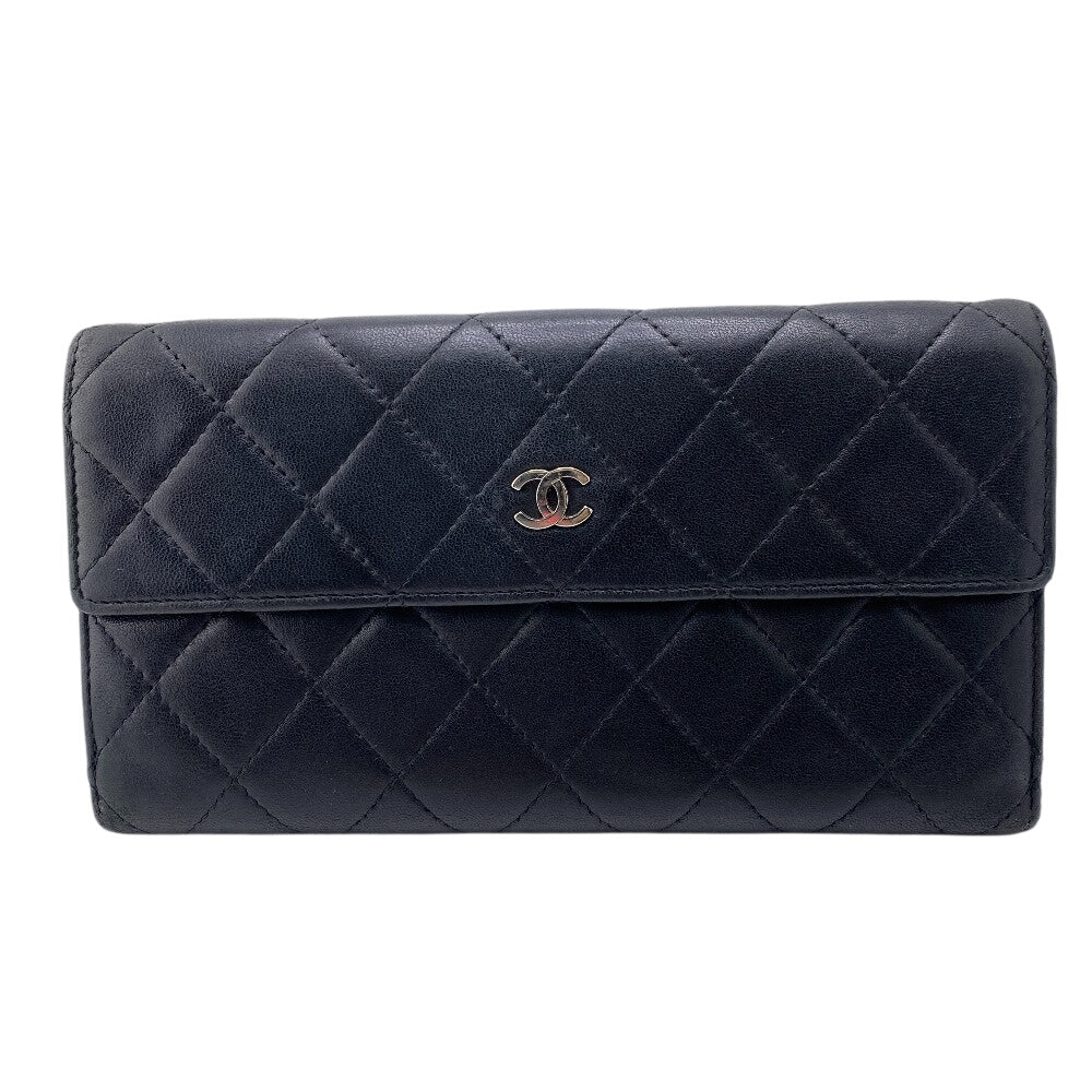 CHANEL Long Wallet Purse leather black Bifold Wallet Long Wallet W Hook Wallet Quilted COCO Mark Matrasse Women
