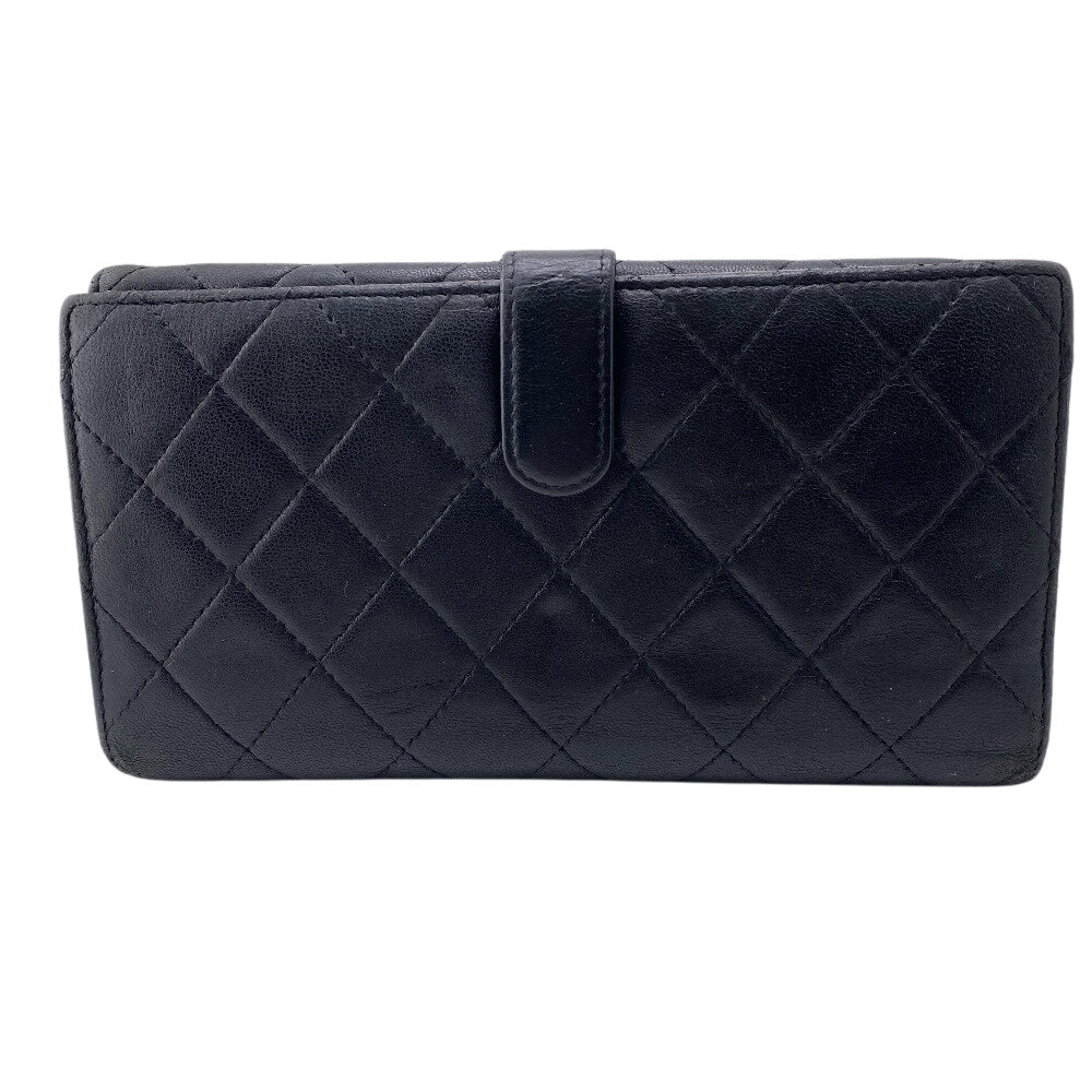 CHANEL Long Wallet Purse leather black Bifold Wallet Long Wallet W Hook Wallet Quilted COCO Mark Matrasse Women