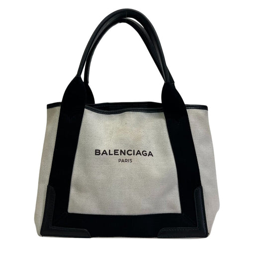 BALENCIAGA Handbag 339933 Canvas, Leather white Navy Cabas S