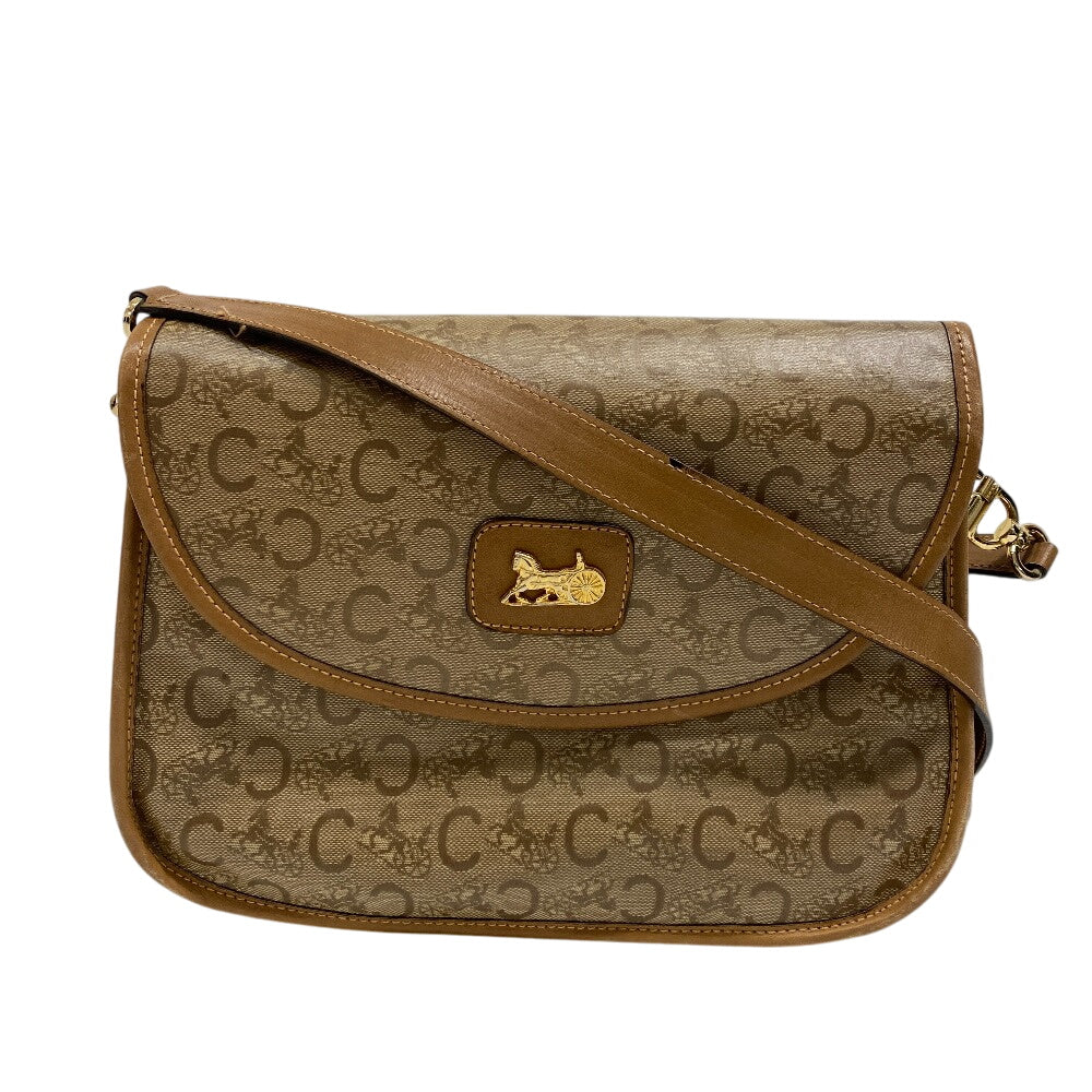 CELINE Shoulder Bag leather beige vintage Carriage Metal Women